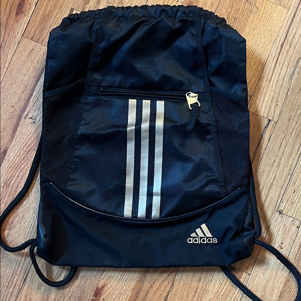 Adidas Black Drawstring Backpack With Silver Thre… - image 1